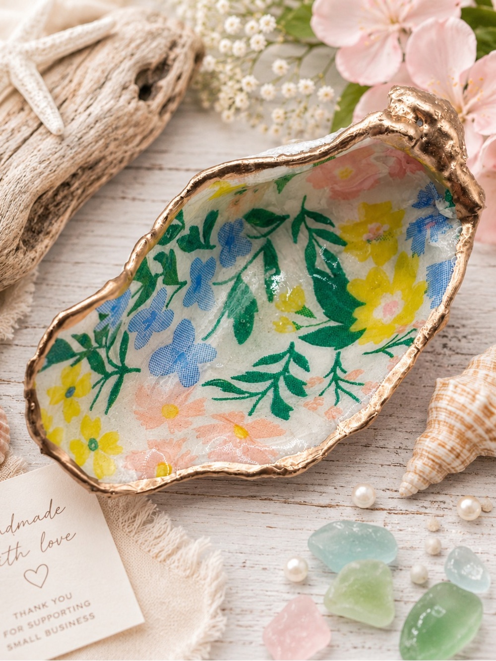 Handmade Floral Decorative Trinket Dish - Pastel Yellow, Blue & Pink